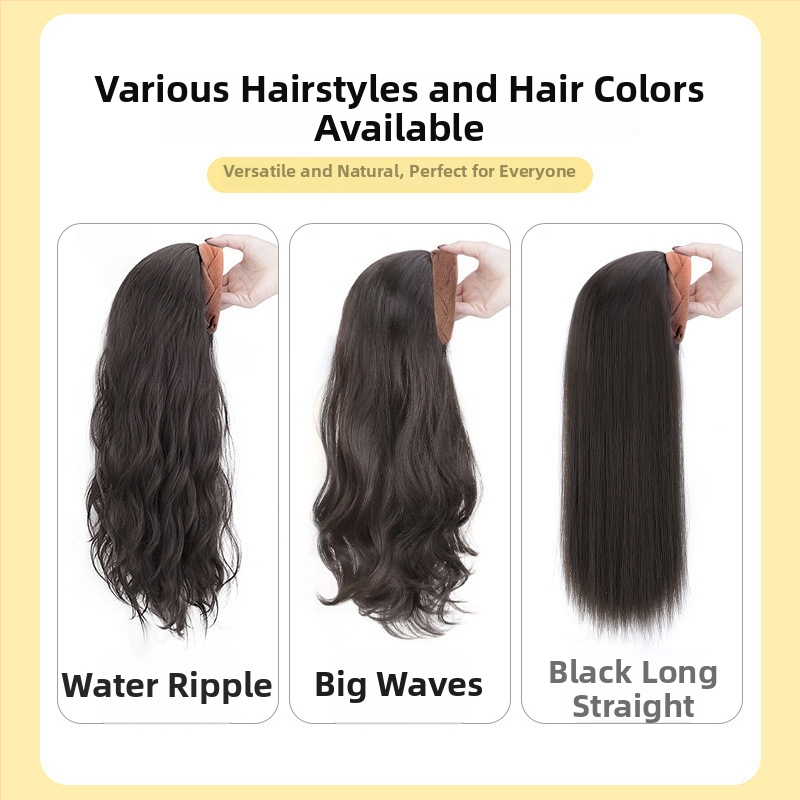 Perucă cu bandă pentru cap, păr lung, bucle, coroană înaltă, din mătase rezistentă la temperaturi, semi-manufacturată manual