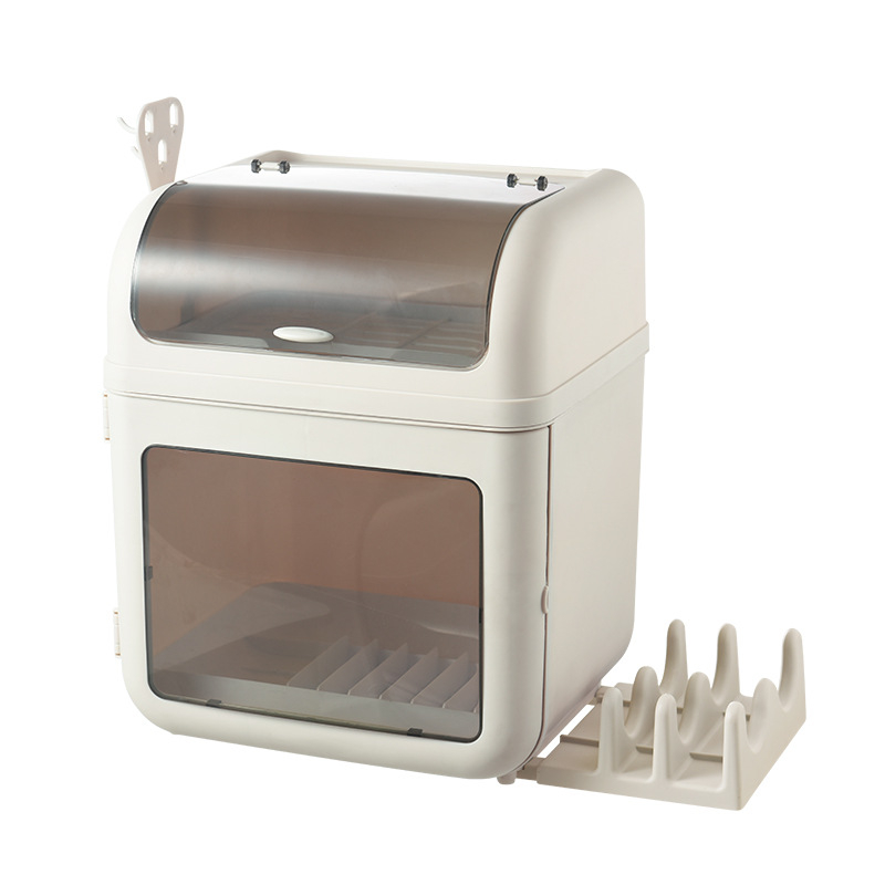 Πολυλειτουργικό ράφι αποστράγγισης κουζίνας με καπάκι, διπλού επιπέδου οργανωτής πιάτων, πλαστικό, μοντέρνο μινιμαλιστικό στυλ