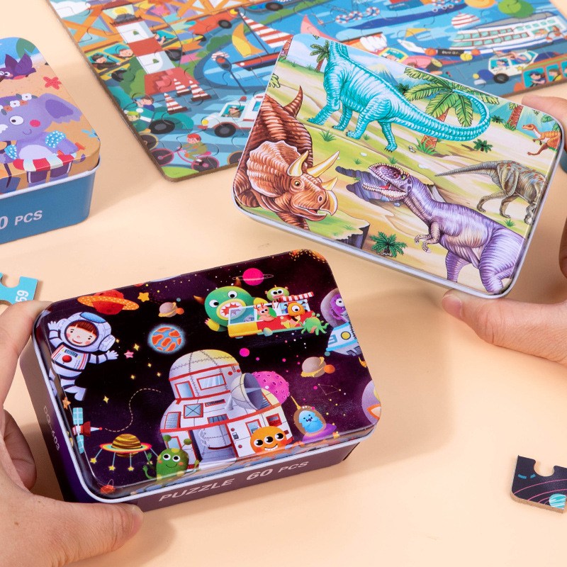 Puzzle plat din lemn pentru copii 4–6 ani, 60 piese, ambalaj blister