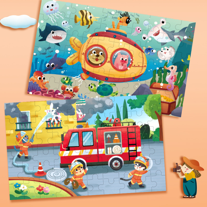 Puzzle plat din lemn pentru copii 4–6 ani, 60 piese, ambalaj blister