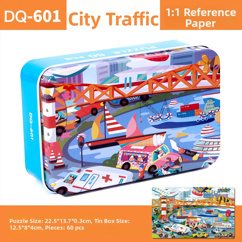 Puzzle plat din lemn pentru copii 4–6 ani, 60 piese, ambalaj blister