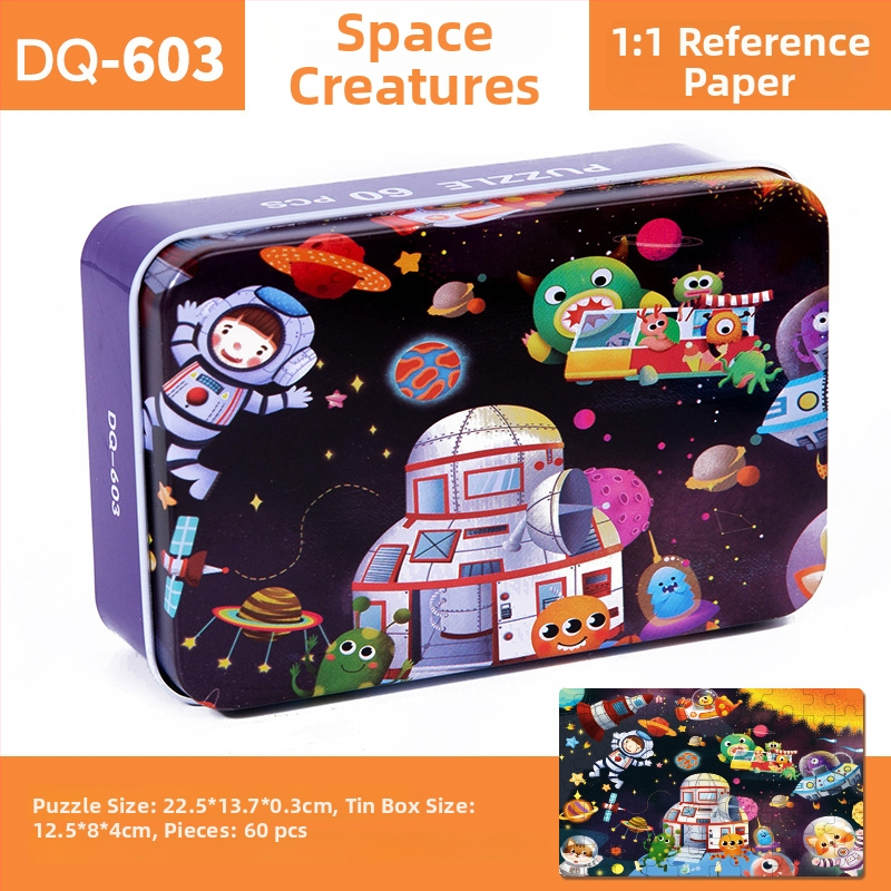 Puzzle plat din lemn pentru copii 4–6 ani, 60 piese, ambalaj blister