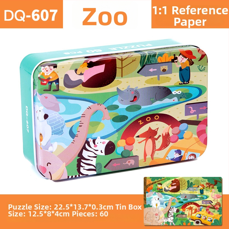 Puzzle plat din lemn pentru copii 4–6 ani, 60 piese, ambalaj blister