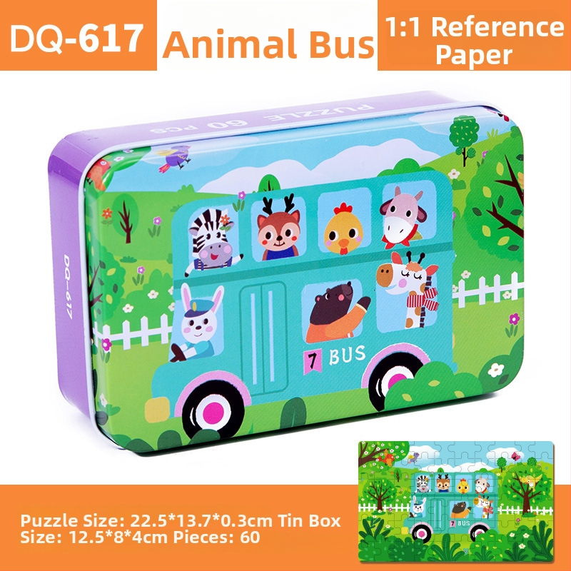 Puzzle plat din lemn pentru copii 4–6 ani, 60 piese, ambalaj blister