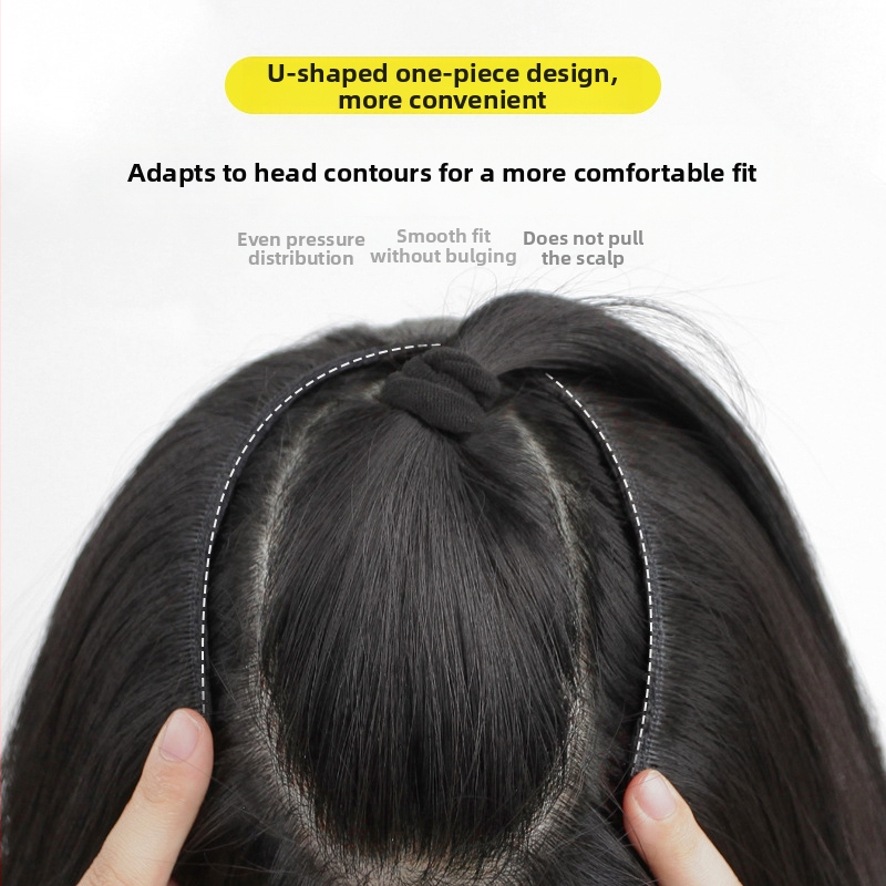 Perucă – păr micro-curl în formă de V, extensie dintr-o bucată, capac invizibil fără cusături, stil coreean, fibre rezistente la căldură, breton drept sau înclinat, oferă volum și formă