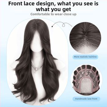 Perucă cu bucle lungi, dantelă frontală, acoperire completă a capului, fibre rezistente la temperatură
