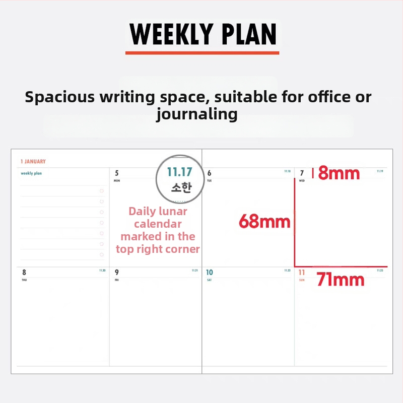 Εβδομαδιακό ημερολόγιο με εξώφυλλο PVC, ραφή με κλωστή, χαρτί 75 g/m², 50–100 σελίδες, φοιτητικό μηνιαίο σχέδιο