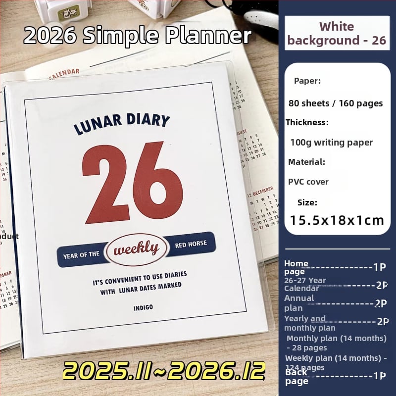 Εβδομαδιακό ημερολόγιο με εξώφυλλο PVC, ραφή με κλωστή, χαρτί 75 g/m², 50–100 σελίδες, φοιτητικό μηνιαίο σχέδιο