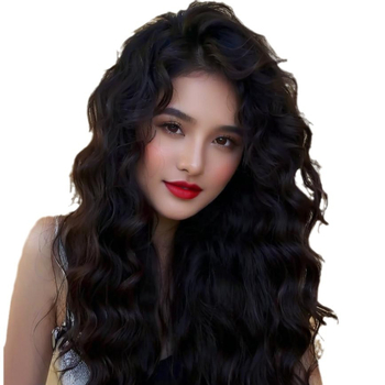Perucă lungă cu bucle, parte mijlocie, fibră sintetică rezistentă la temperatură, aspect natural, poate fi vopsită și poate fi periată