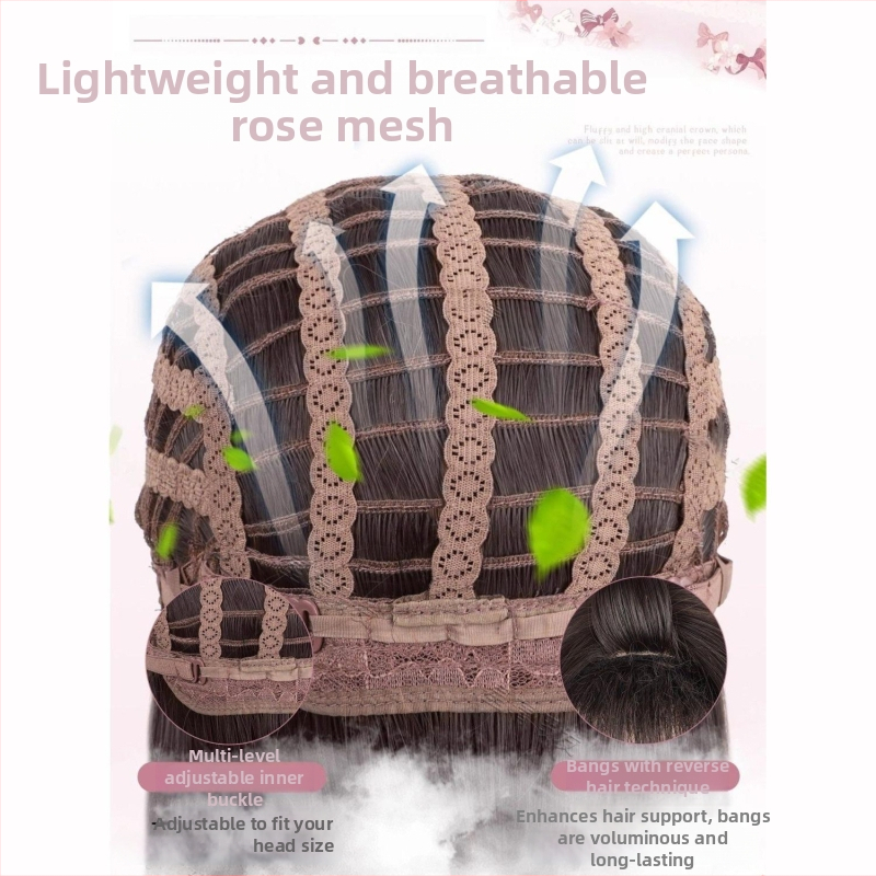 Perucă completă pentru femei cu păr lung, bucle mari, valuri mari, breton aerat, păr din mătase proteică, țesut mecanic, aspect natural