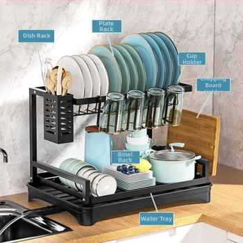 Ράφι αποστράγγισης πιάτων – πολυλειτουργικό για μπολ, μαχαιροπίρουνα και πιάτα; κατασκευή από σίδερο-σύρμα; μοντέρνος μινιμαλιστικός σχεδιασμός