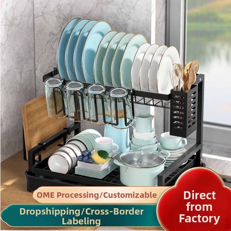 Ράφι αποστράγγισης πιάτων – πολυλειτουργικό για μπολ, μαχαιροπίρουνα και πιάτα; κατασκευή από σίδερο-σύρμα; μοντέρνος μινιμαλιστικός σχεδιασμός