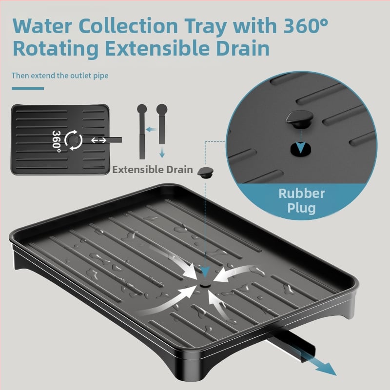 Ράφι αποστράγγισης πιάτων – πολυλειτουργικό για μπολ, μαχαιροπίρουνα και πιάτα; κατασκευή από σίδερο-σύρμα; μοντέρνος μινιμαλιστικός σχεδιασμός