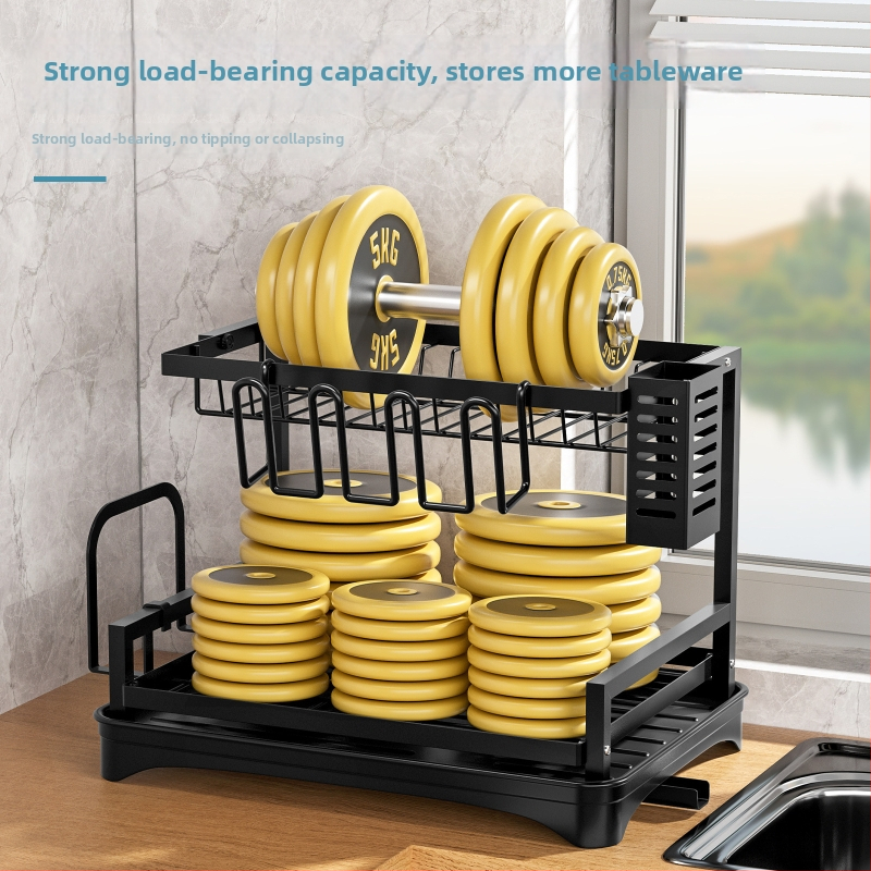 Ράφι αποστράγγισης πιάτων – πολυλειτουργικό για μπολ, μαχαιροπίρουνα και πιάτα; κατασκευή από σίδερο-σύρμα; μοντέρνος μινιμαλιστικός σχεδιασμός