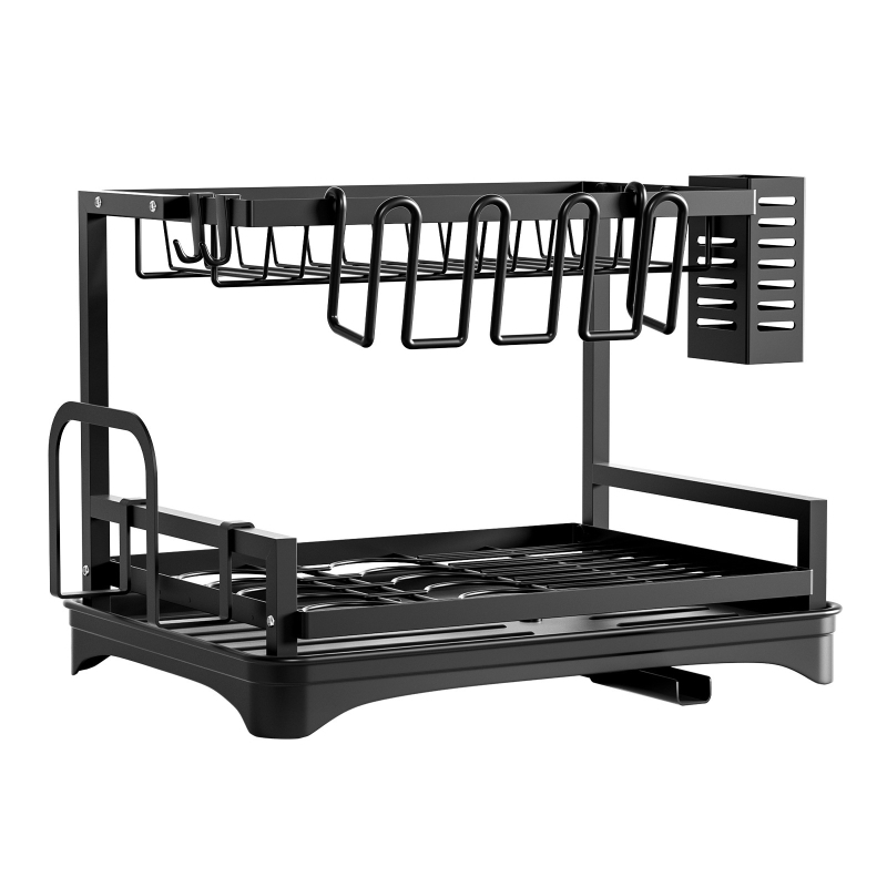 Ράφι αποστράγγισης πιάτων – πολυλειτουργικό για μπολ, μαχαιροπίρουνα και πιάτα; κατασκευή από σίδερο-σύρμα; μοντέρνος μινιμαλιστικός σχεδιασμός