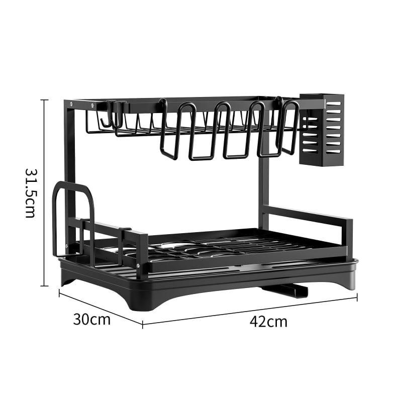 Ράφι αποστράγγισης πιάτων – πολυλειτουργικό για μπολ, μαχαιροπίρουνα και πιάτα; κατασκευή από σίδερο-σύρμα; μοντέρνος μινιμαλιστικός σχεδιασμός