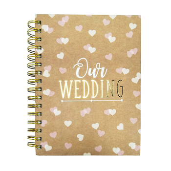 Jurnal de planificare a nunții cu spirală metalică, copertă din hârtie, 100 g hârtie neutră, element din aliaj de aluminiu