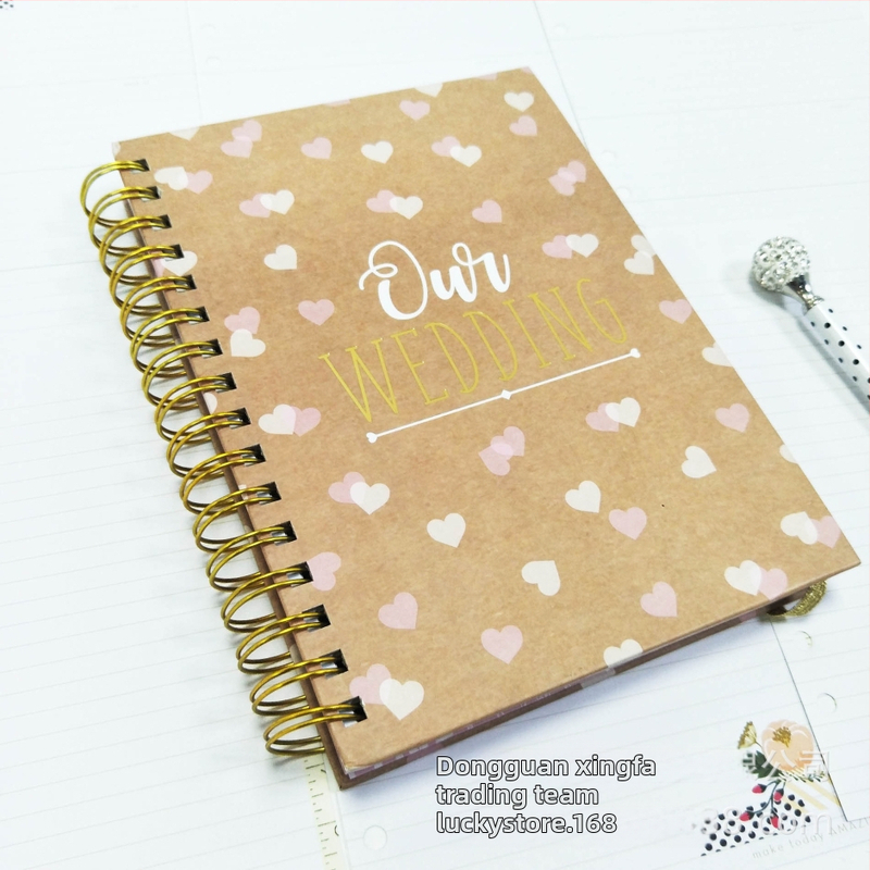 Jurnal de planificare a nunții cu spirală metalică, copertă din hârtie, 100 g hârtie neutră, element din aliaj de aluminiu