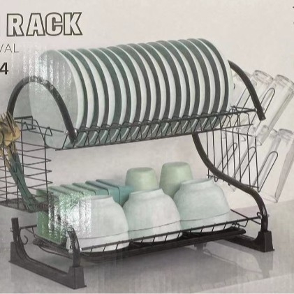 Raft din oțel inoxidabil cu dublu etaj, scurgător de vase, organizator de bucătărie modern minimalist pentru boluri, bețișoare și căni, construcție din oțel inoxidabil 304