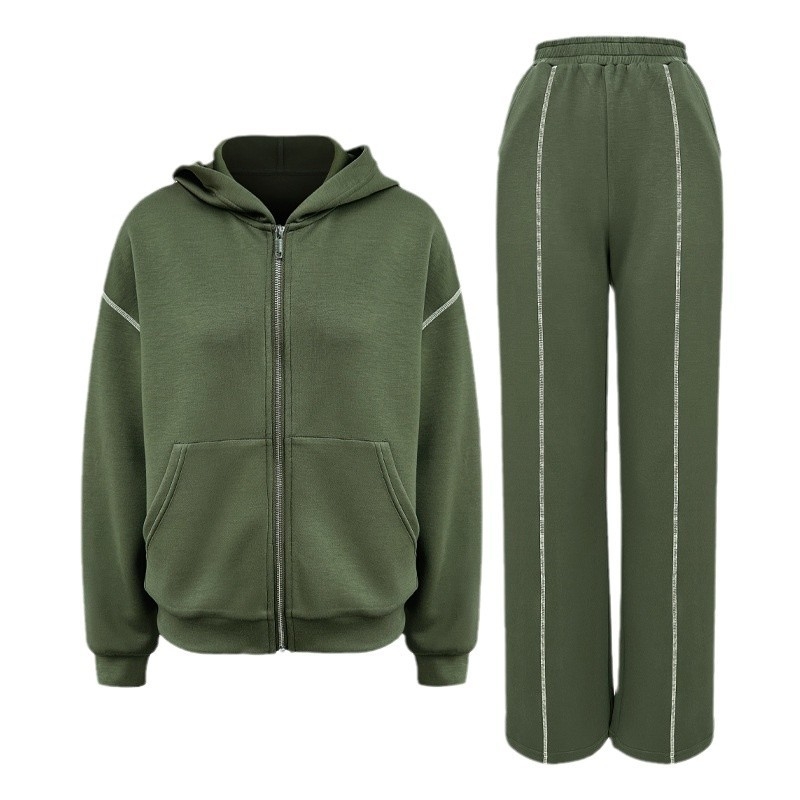 Ženski dvodijelni sportski set s uzorkom color-block, kapuljačom na zip, debeli topli materijal