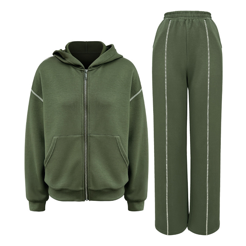 Ženski dvodijelni sportski set s uzorkom color-block, kapuljačom na zip, debeli topli materijal