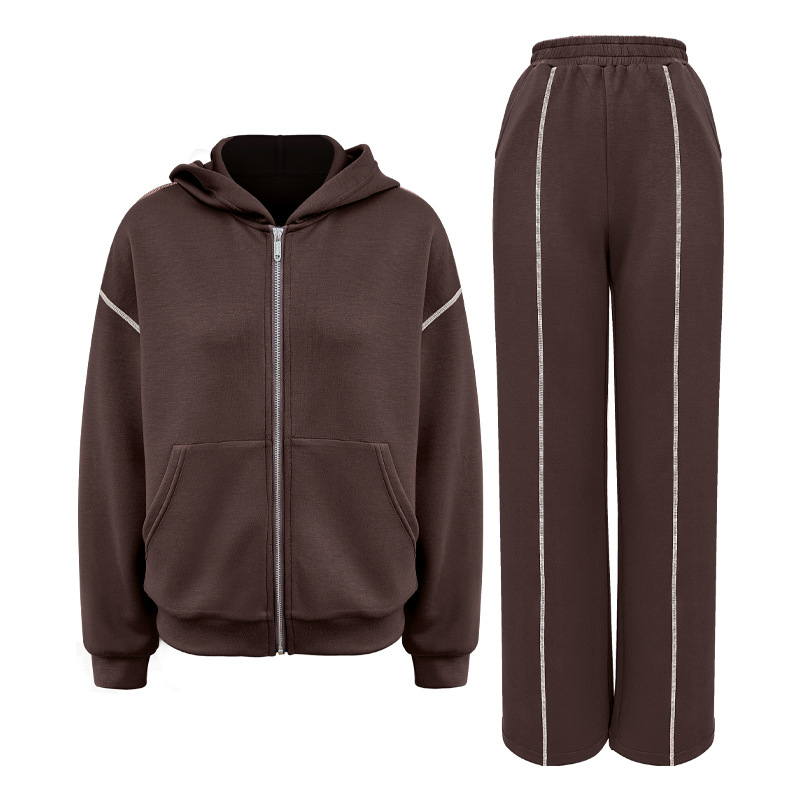 Ženski dvodijelni sportski set s uzorkom color-block, kapuljačom na zip, debeli topli materijal