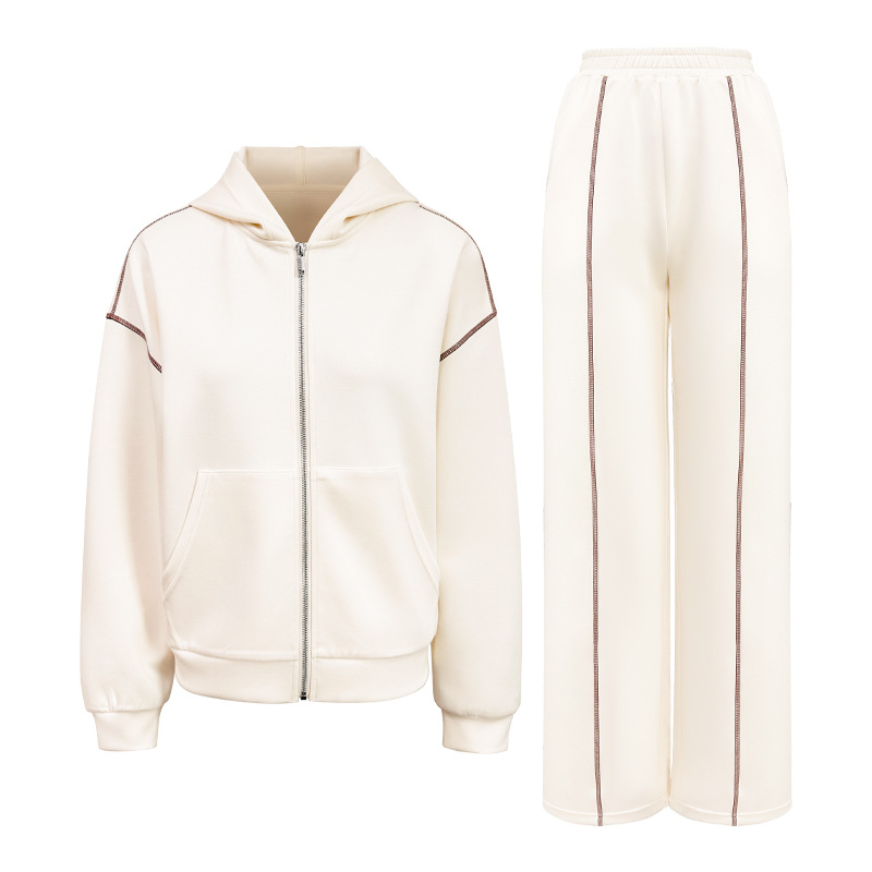 Ženski dvodijelni sportski set s uzorkom color-block, kapuljačom na zip, debeli topli materijal