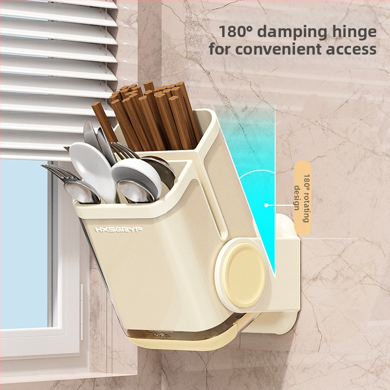 Suport de perete pentru bețișoare și tacâmuri, drenaj și rezistență la mucegai, material PET, Organizator multifuncțional de bucătărie