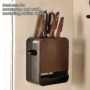 Raft pentru cuțite de bucătărie din oțel carbon, organizator multifuncțional cu tavă de drenaj, montaj pe perete sau pe blat