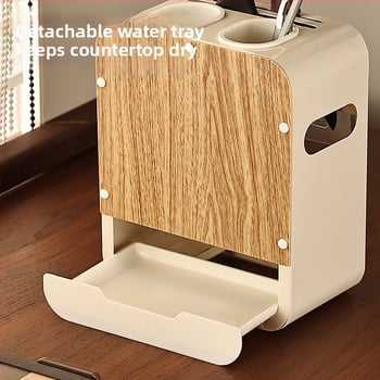 Raft pentru cuțite de bucătărie din oțel carbon, organizator multifuncțional cu tavă de drenaj, montaj pe perete sau pe blat