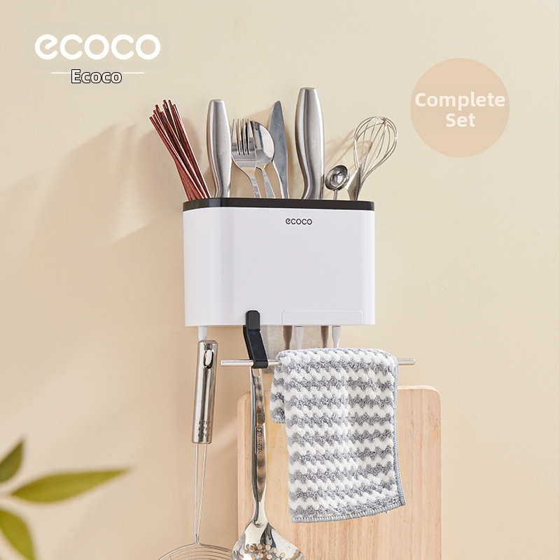 Raft de bucătărie montat pe perete pentru tacâmuri, din plastic, multifuncțional, cu drenaj