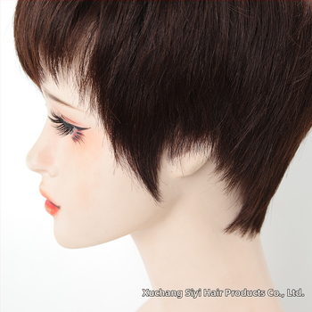 Perucă scurtă dreaptă pentru femei, țesută manual, păr uman, potrivită pentru perm și vopsire