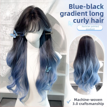 Perucă pentru femei cu franjă dreaptă, păr lung buclat, valuri mari, fibră sintetică, confectionare mecanizată