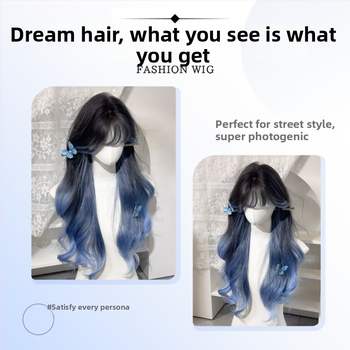 Perucă pentru femei cu franjă dreaptă, păr lung buclat, valuri mari, fibră sintetică, confectionare mecanizată