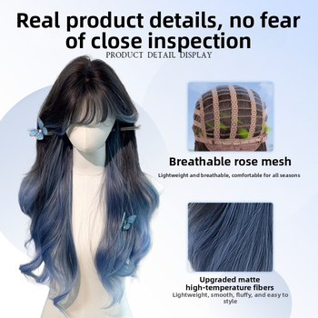 Perucă pentru femei cu franjă dreaptă, păr lung buclat, valuri mari, fibră sintetică, confectionare mecanizată