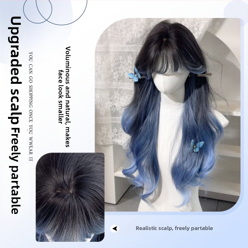 Perucă pentru femei cu franjă dreaptă, păr lung buclat, valuri mari, fibră sintetică, confectionare mecanizată