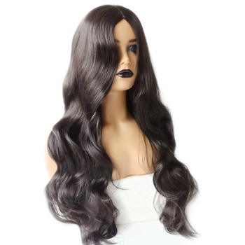 Perucă pentru femei, păr buclat cu despărțire medie, model 103F, fibre rezistente la căldură, construcție cu mecanism, nu poate fi vopsită și nu se poate face perm