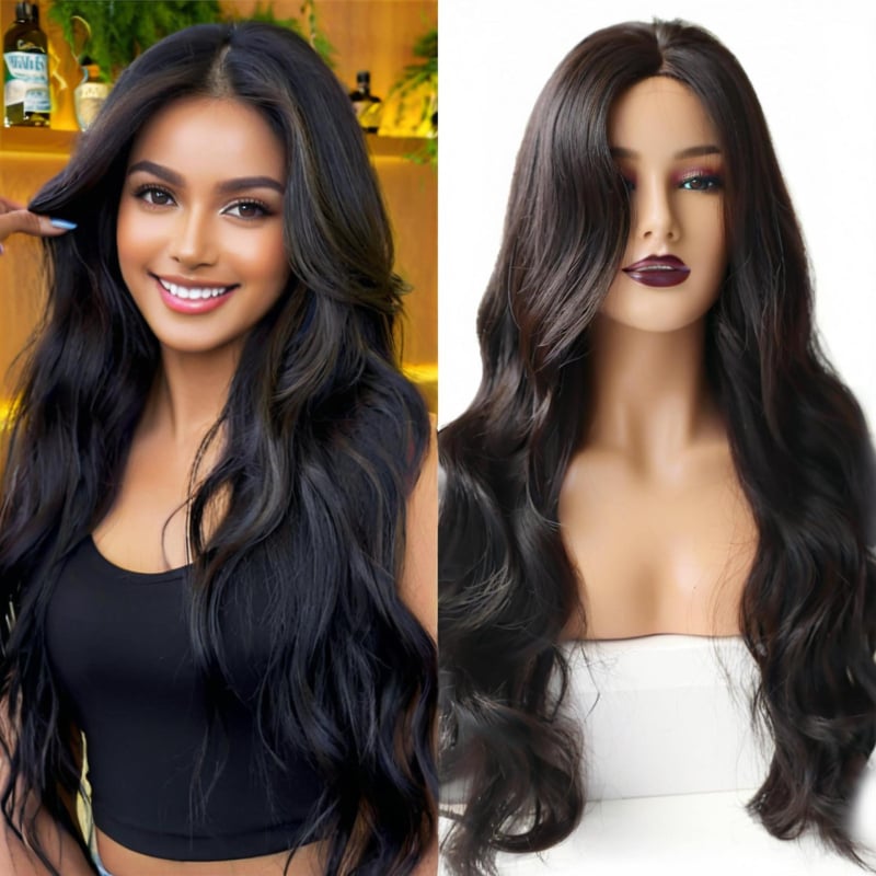 Perucă pentru femei, păr buclat cu despărțire medie, model 103F, fibre rezistente la căldură, construcție cu mecanism, nu poate fi vopsită și nu se poate face perm