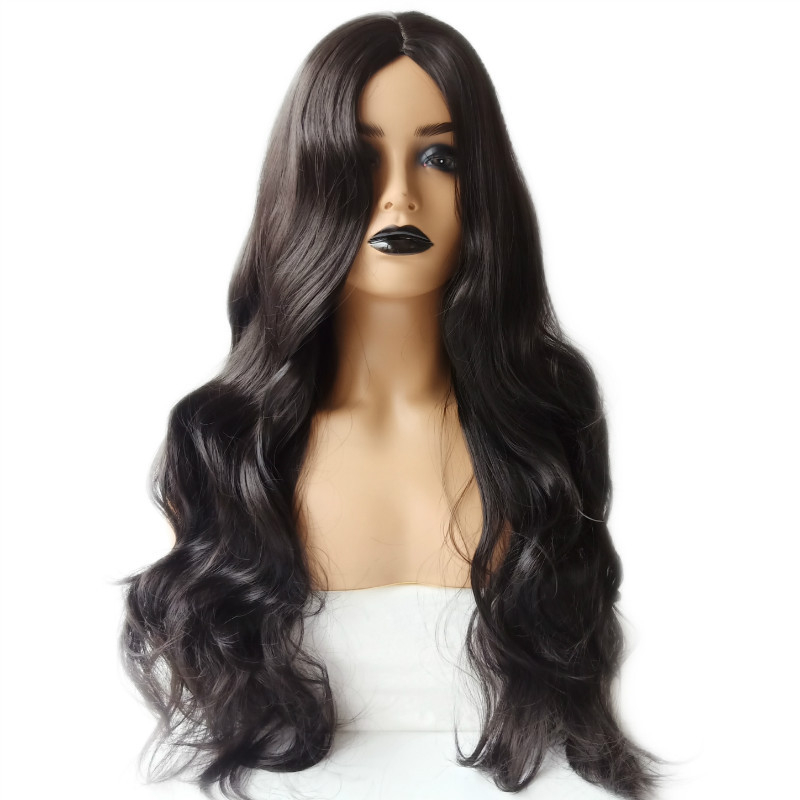 Perucă pentru femei, păr buclat cu despărțire medie, model 103F, fibre rezistente la căldură, construcție cu mecanism, nu poate fi vopsită și nu se poate face perm