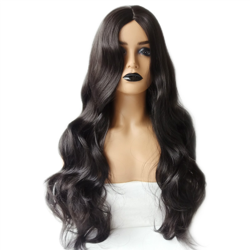 Perucă pentru femei, păr buclat cu despărțire medie, model 103F, fibre rezistente la căldură, construcție cu mecanism, nu poate fi vopsită și nu se poate face perm