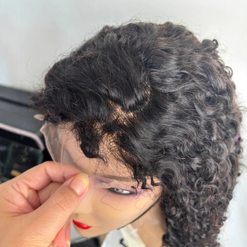 Perucă din păr real uman, croșetată manual, păr lung cu bucle și breton, model Burmese, potrivită pentru vopsire și pentru permanent