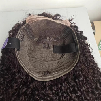 Perucă din păr real uman, croșetată manual, păr lung cu bucle și breton, model Burmese, potrivită pentru vopsire și pentru permanent