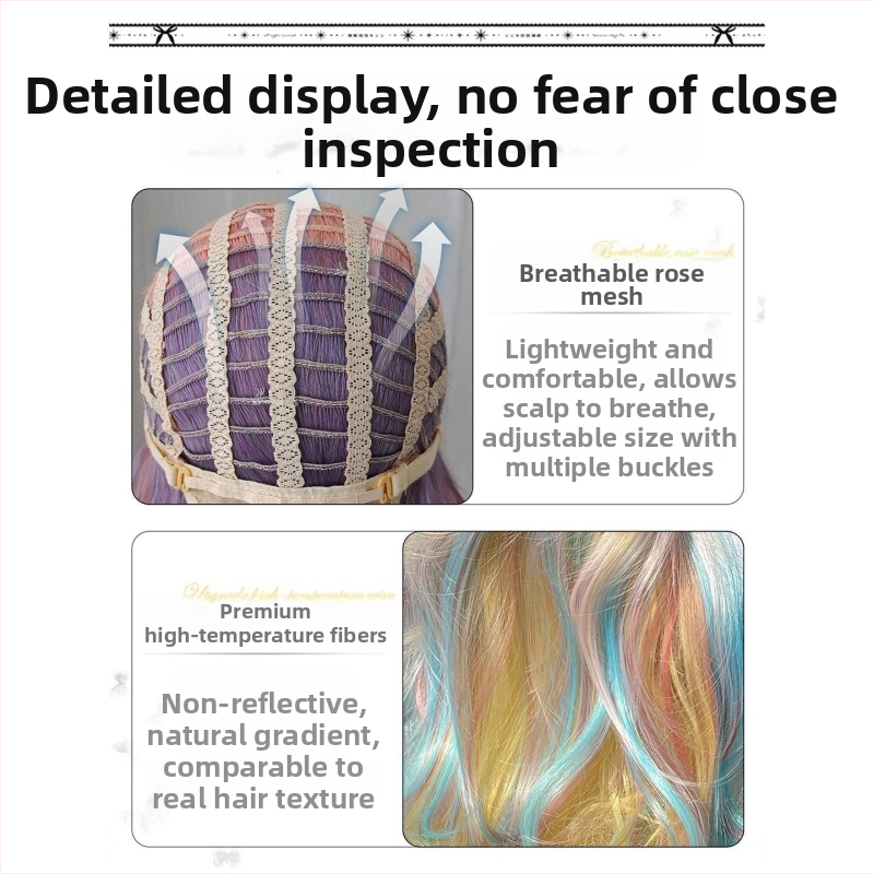 Perucă lungă buclată pentru femei, breton cu despărțire la mijloc, fibră rezistentă la temperatură, capac cu mecanism, aspect natural