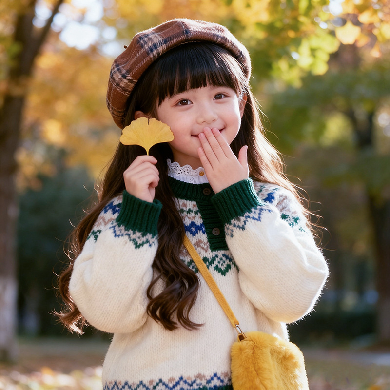 Perucă lungă pentru copii, bucle cu breton — fire termorezistente, construcție cu mecanism, stil dulce