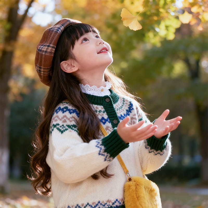 Perucă lungă pentru copii, bucle cu breton — fire termorezistente, construcție cu mecanism, stil dulce