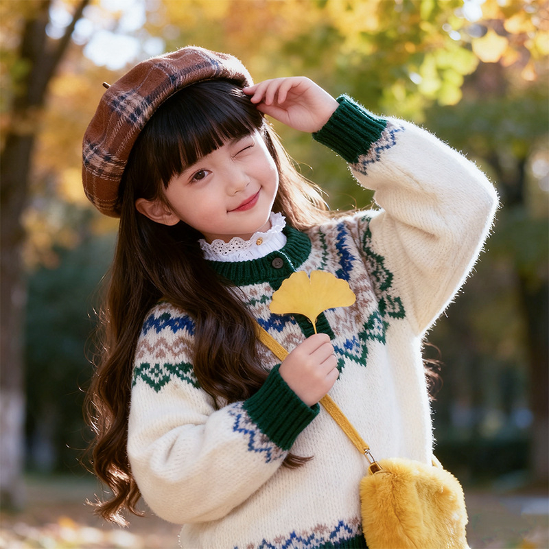 Perucă lungă pentru copii, bucle cu breton — fire termorezistente, construcție cu mecanism, stil dulce