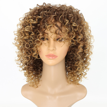 Kratka Afro kovrčava perika s čistim bangs, vlakna otporna na toplinu, model ws642m, brend Janie, stil Ruili, nije pogodno za bojanje