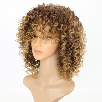 Kratka Afro kovrčava perika s čistim bangs, vlakna otporna na toplinu, model ws642m, brend Janie, stil Ruili, nije pogodno za bojanje