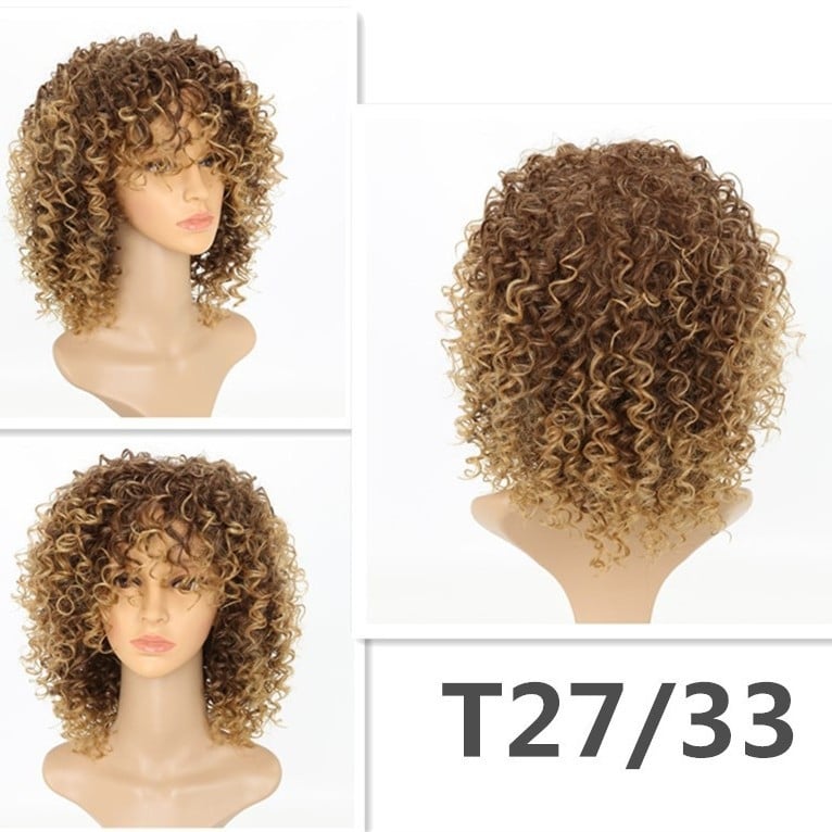 Kratka Afro kovrčava perika s čistim bangs, vlakna otporna na toplinu, model ws642m, brend Janie, stil Ruili, nije pogodno za bojanje