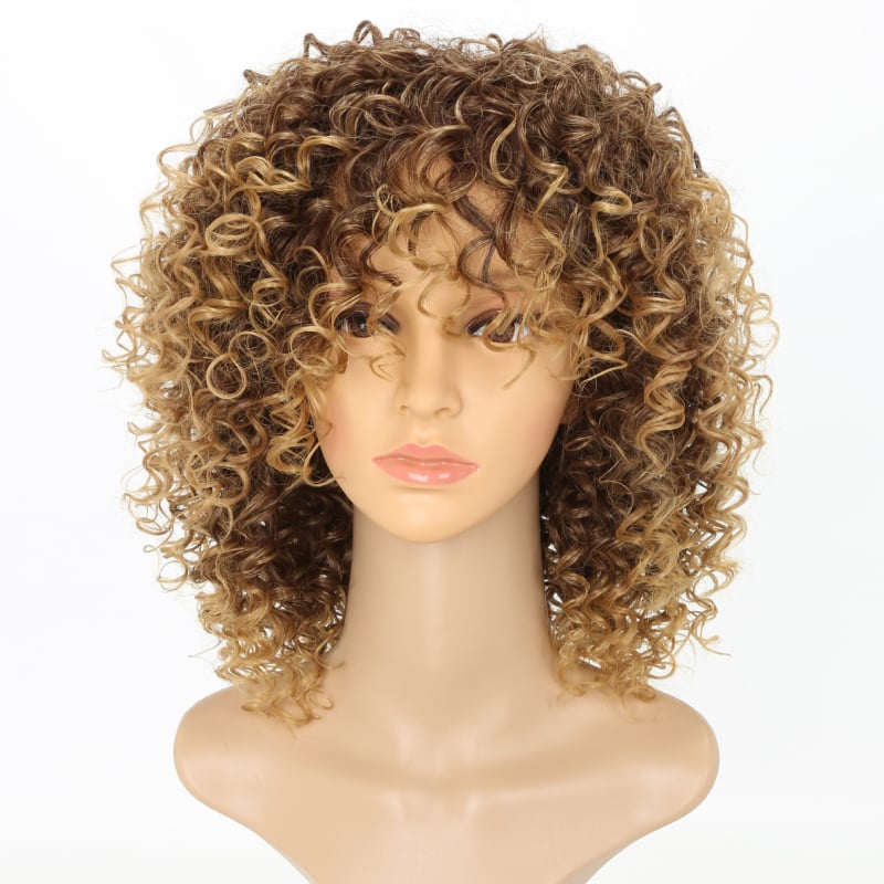Kratka Afro kovrčava perika s čistim bangs, vlakna otporna na toplinu, model ws642m, brend Janie, stil Ruili, nije pogodno za bojanje